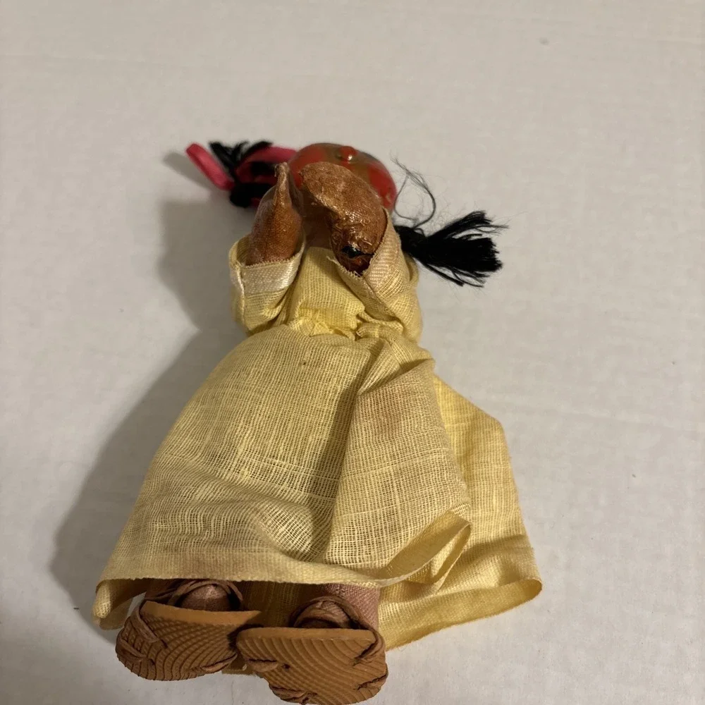 Native American Girl Doll Wearing Dress Braids Painted Face‎ Sandals Vintage